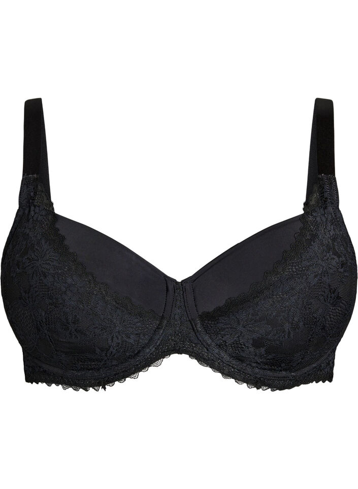 Padded bra with lace, Black, Packshot image number 0