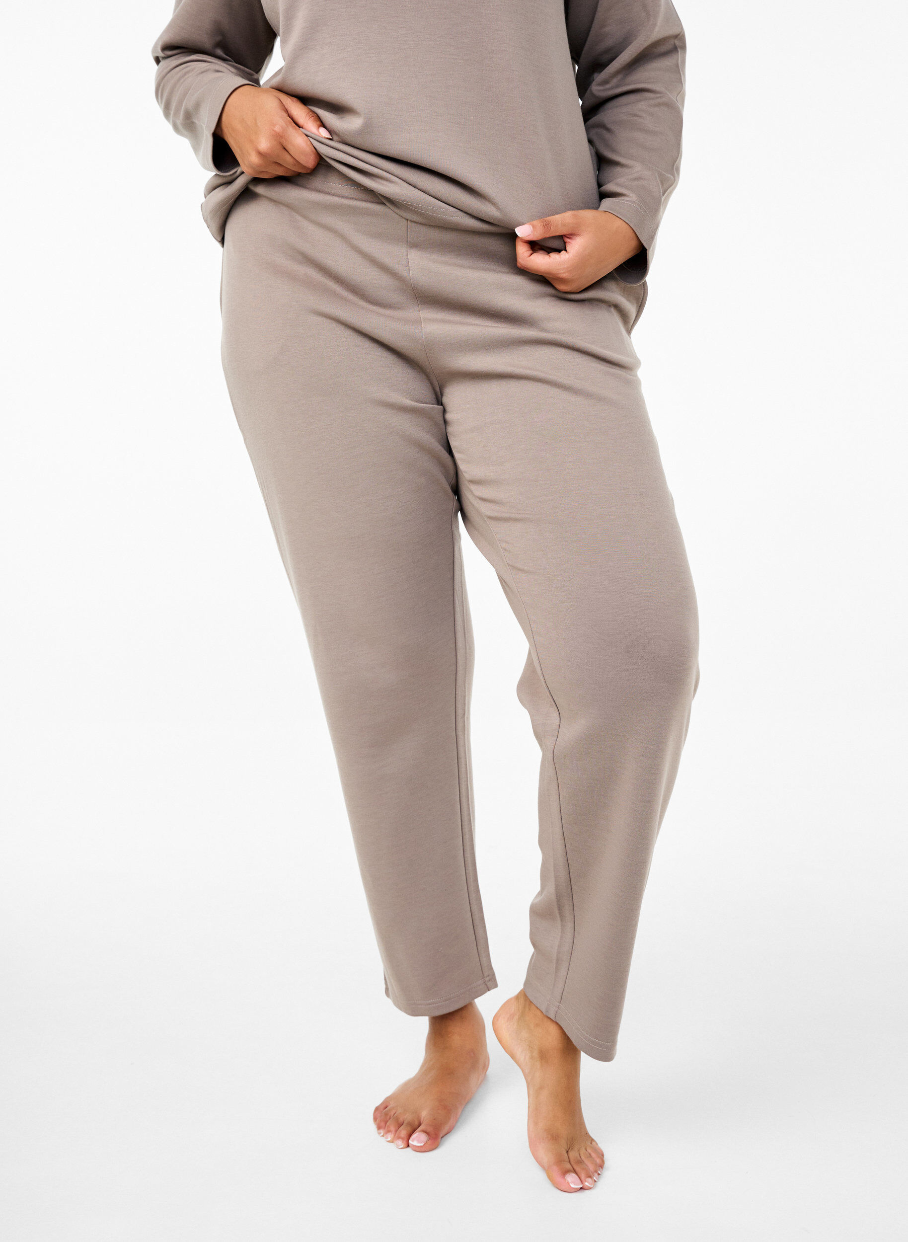 Zizzifashion Modal-blend trousers with elasticated waistband, Beige, Model image number 2
