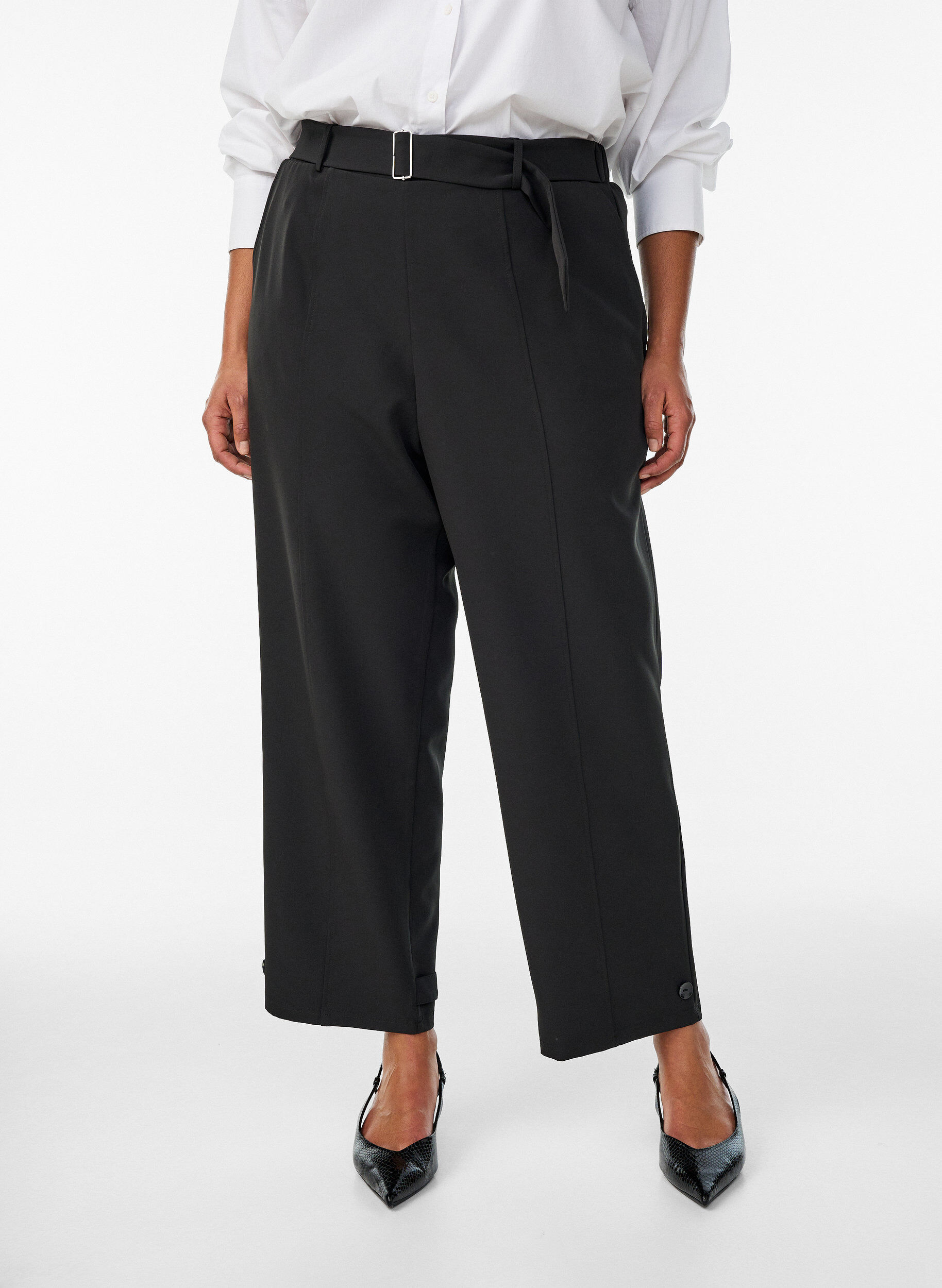 Zizzifashion High-waisted trousers with belt, Black, Model image number 2