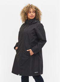 Rain jacket with detachable hood and reflectors, Black, Model