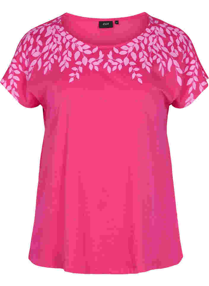 Cotton t-shirt with print details, BeetrootPurMel feath, Packshot image number 0