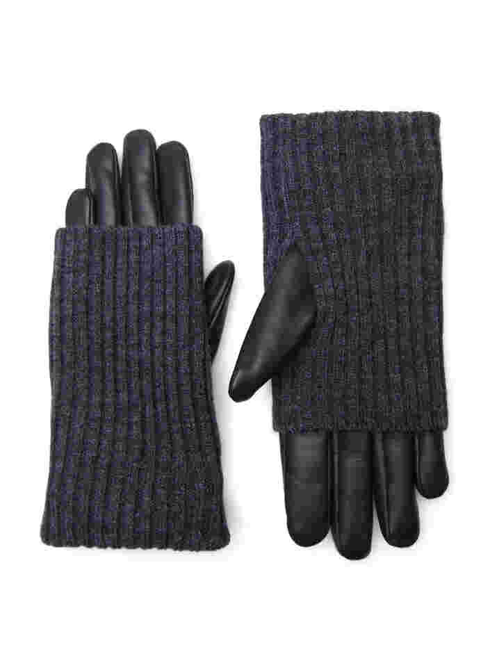 Leather gloves with knit, Black, Packshot