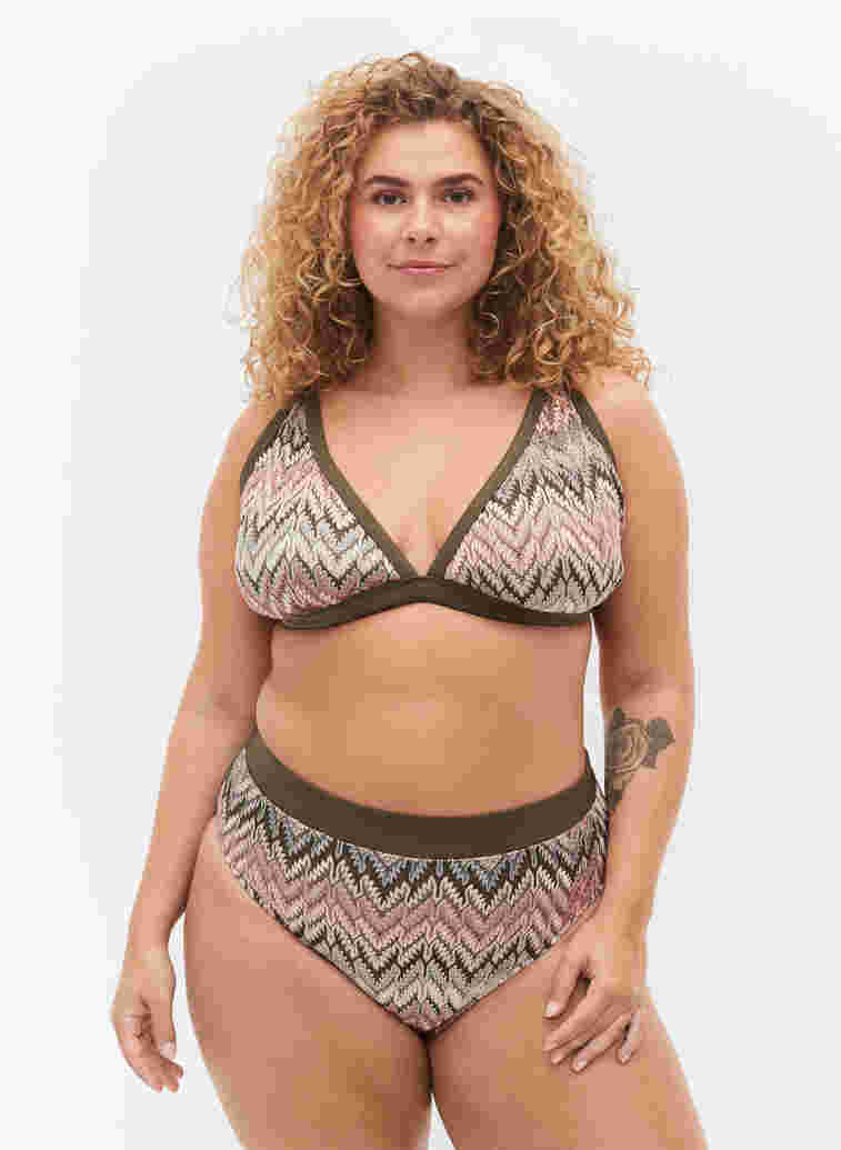 Patterned bikini tai bottoms with a high waist, Beech AOP, Model