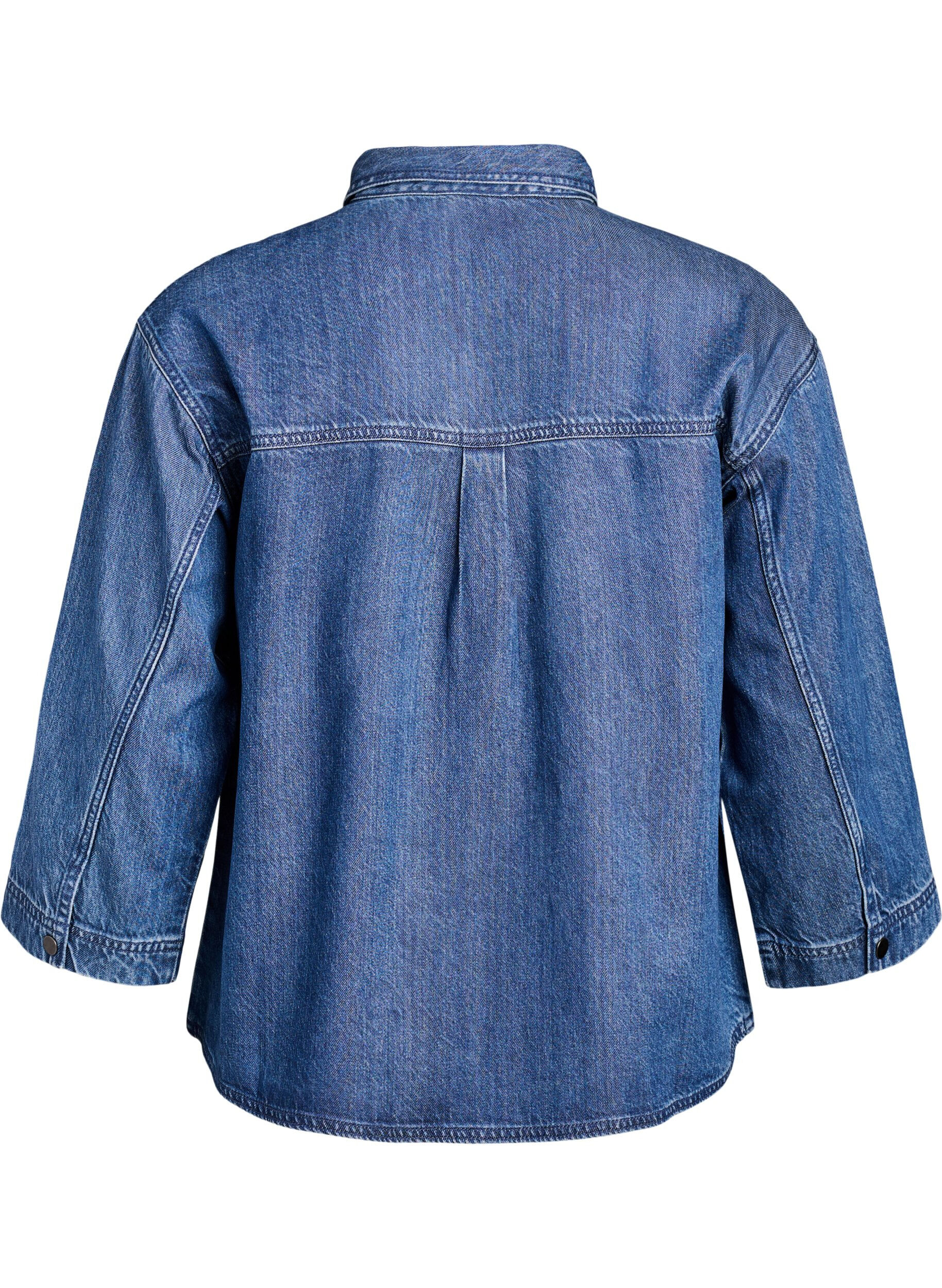 Zizzifashion Loose denim shirt with 3/4-sleeves, Blue, Packshot image number 1