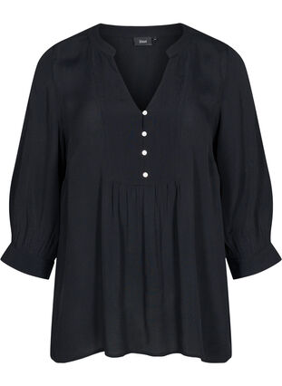 Viscose blouse with 3/4-length sleeves, Black, Packshot image number 0
