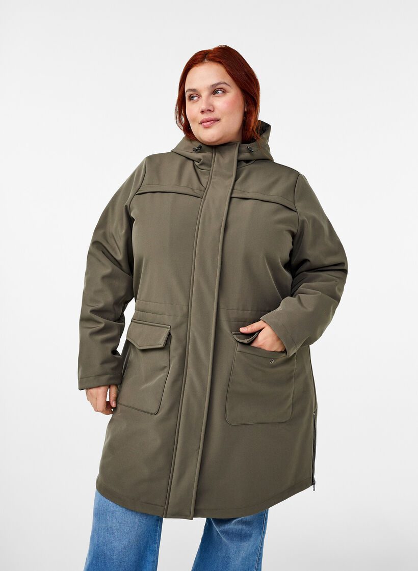 Water-repellent softshell jacket with quilted lining, Green, Model image number 0