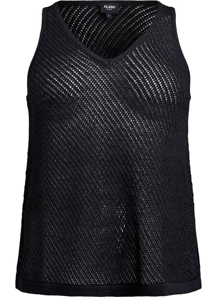 FLASH - Sleeveless knitted top with v-neck, Black, Packshot image number 0