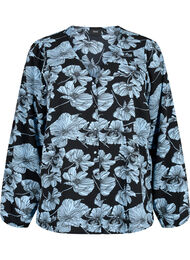 Shirt blouse with v-neck and print, Black B. Flower AOP, Packshot
