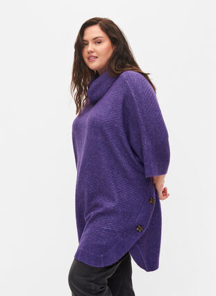 Knitted poncho with turtleneck, Ultra Violet Mel., Model image number 3