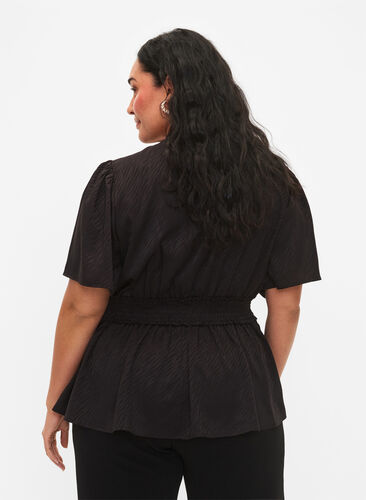 Short sleeve blouse with smock details, Black, Model image number 1
