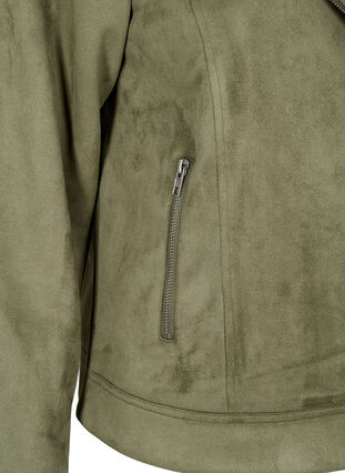 Biker jacket in faux suede, Dusty Olive, Packshot image number 3