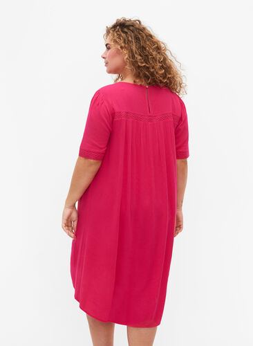 Viscose dress with lace band, Bright Rose, Model image number 1