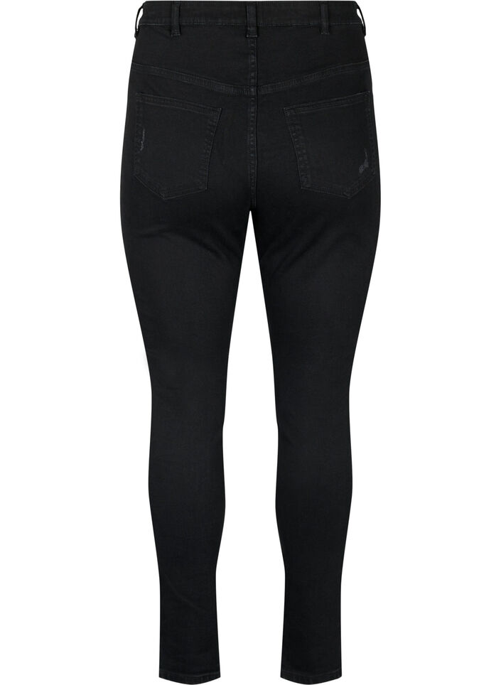 Tight-fitting jeans with rip details, Black, Packshot image number 1