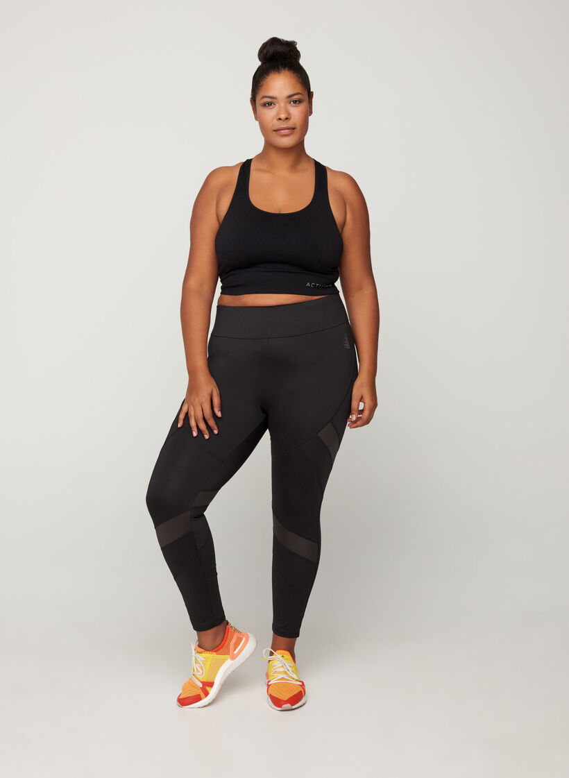Cropped sports leggings with mesh, Black, Model image number 2