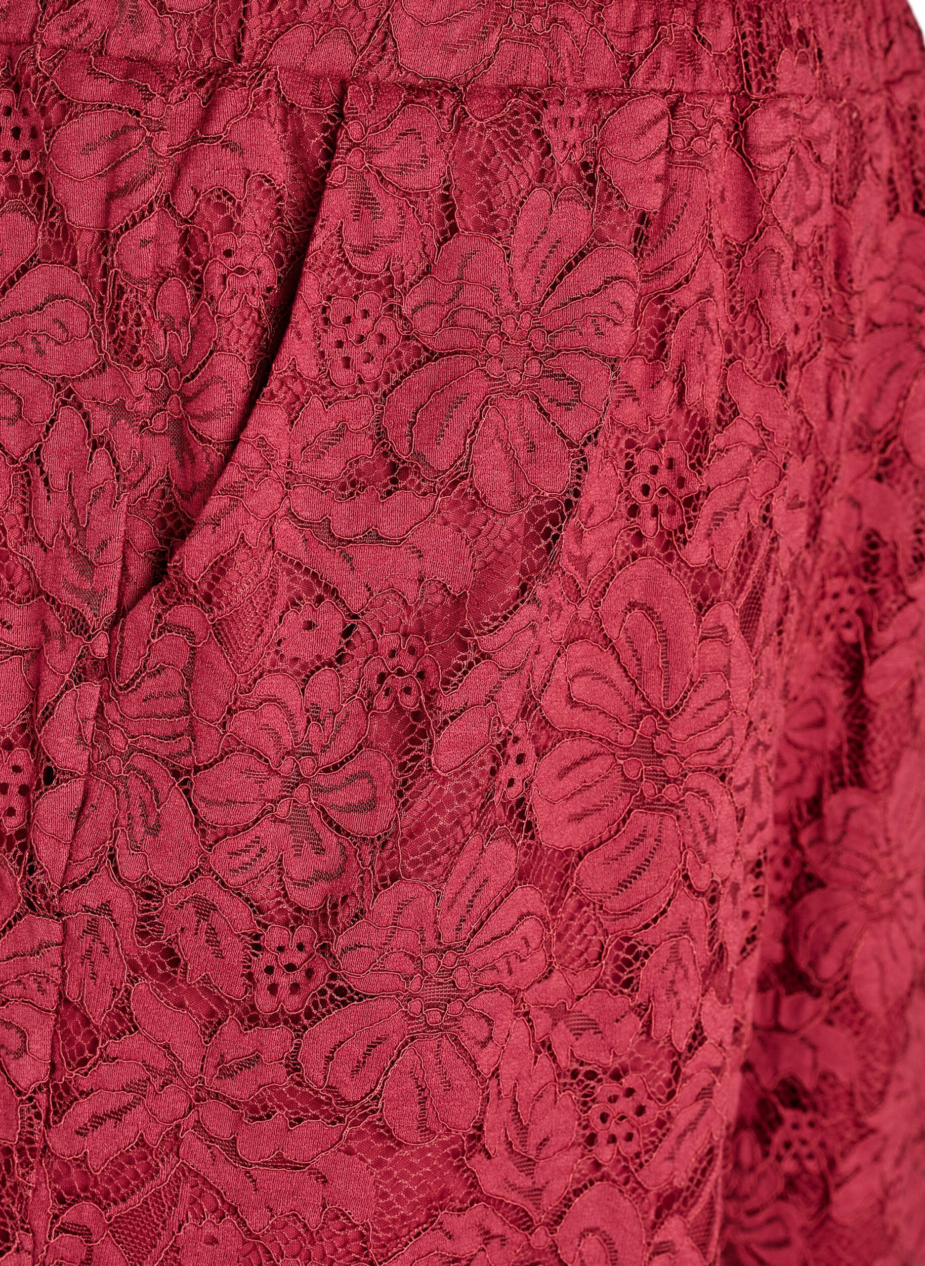 Zizzifashion Lace trousers with a high waist and pockets, Dark Bordeaux, Packshot image number 2