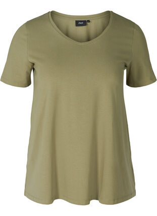 Basic t-shirt with v-neck, Deep Lichen Green, Packshot image number 0