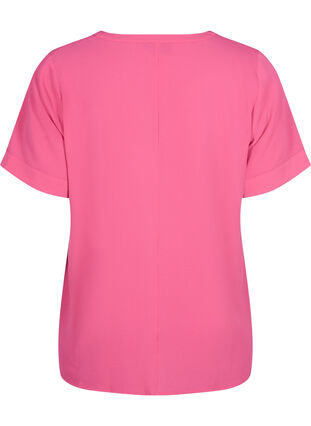 Short-sleeved blouse with v-neckline, Raspberry Sorbet, Packshot image number 1