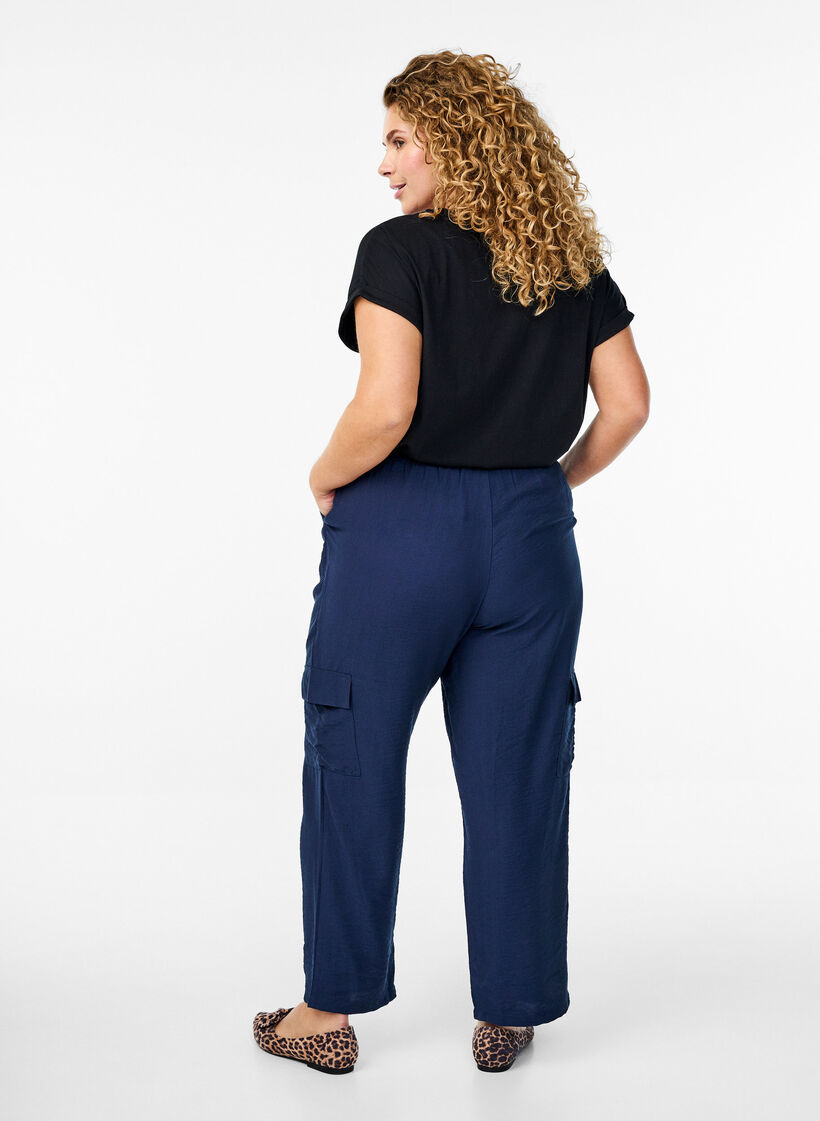 High-waisted cargo trousers, Blue, Model image number 1