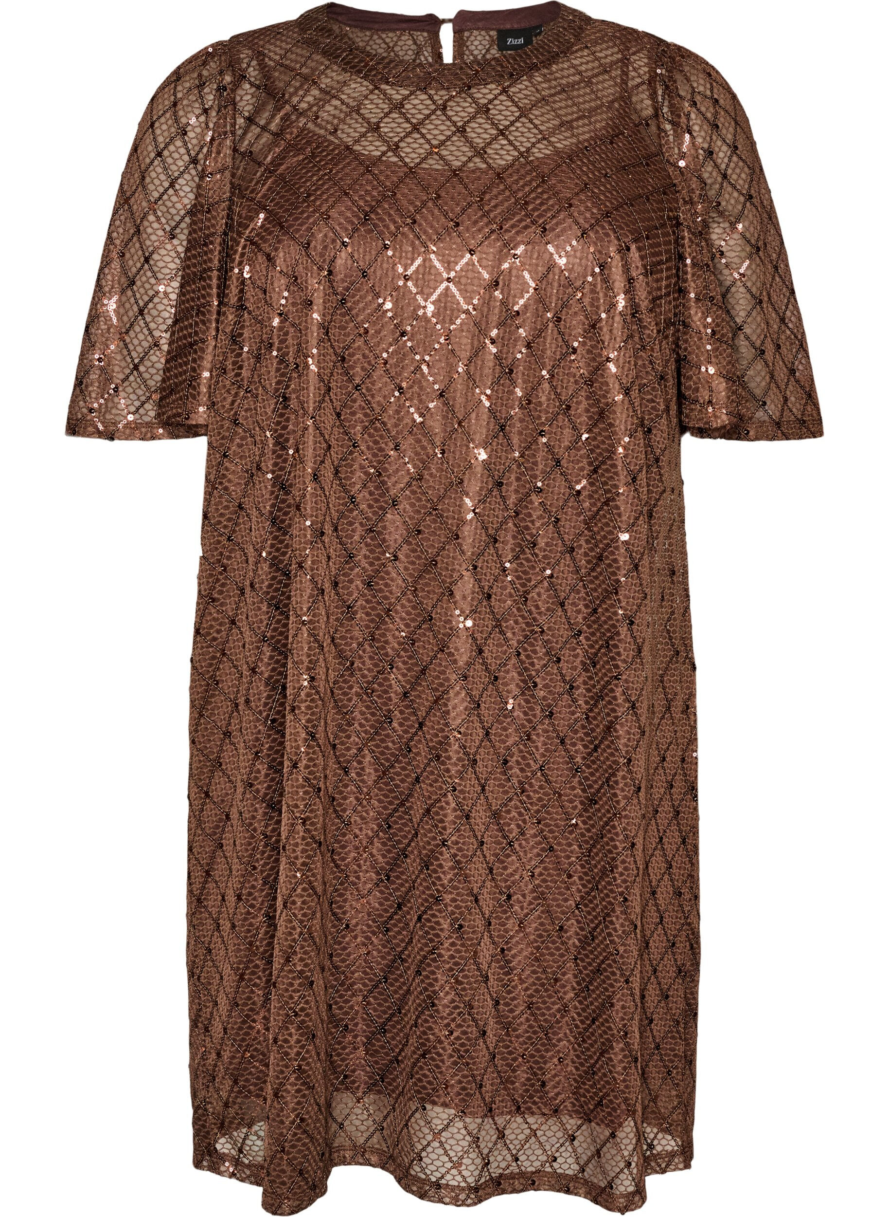 ZizzifashionShort sequin dress with a diamond pattern, Brown, Packshot image number 0