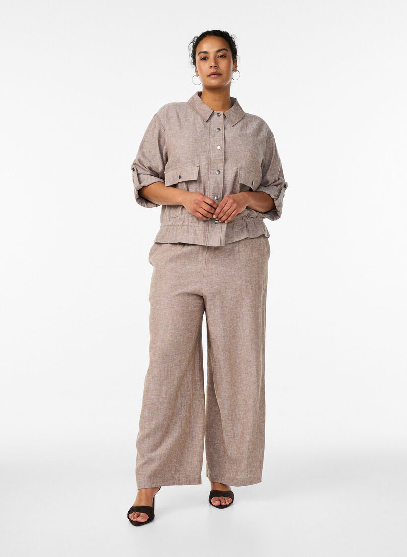 Wide-leg linen and viscose trousers, Brown, Model image number 0