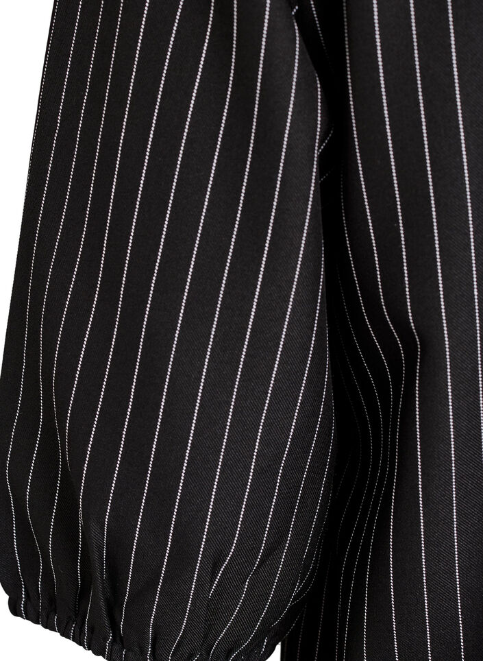 Short A-line dress with pinstripes and a ruffle hem, Black, Packshot image number 3