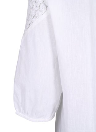 Blouse in a cotton mix with linen and crochet detail, Bright White, Packshot image number 3