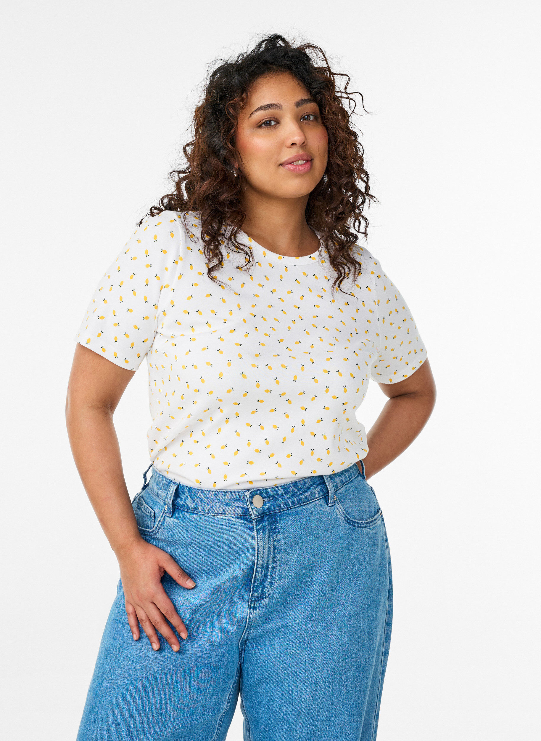 Zizzifashion Cotton T-shirt with all-over print, White, Model image number 0