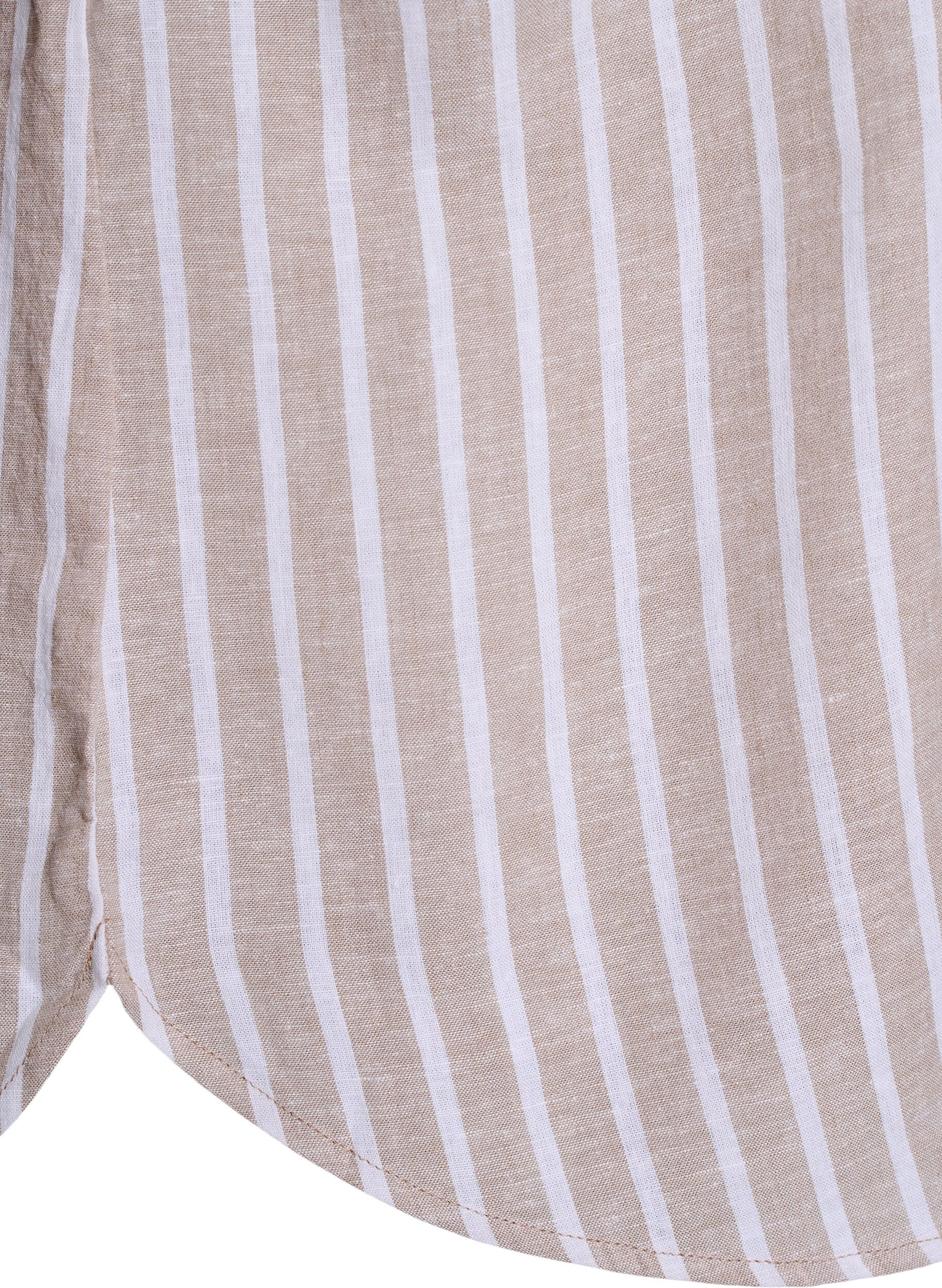 Zizzifashion Shirt in linen and viscose with 3/4 sleeves, Beige, Packshot image number 3