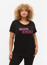 Sports t-shirt with print, Black w. Run Away, Model
