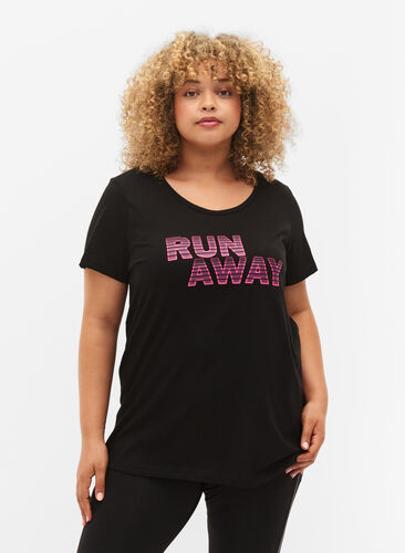 Sports t-shirt with print, Black w. Run Away, Model image number 0