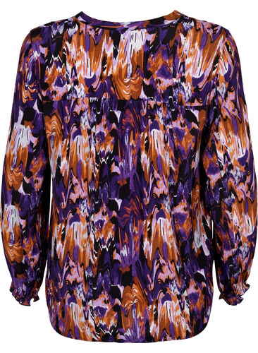 Long-sleeved viscose blouse with print, Pansy AOP, Packshot image number 1