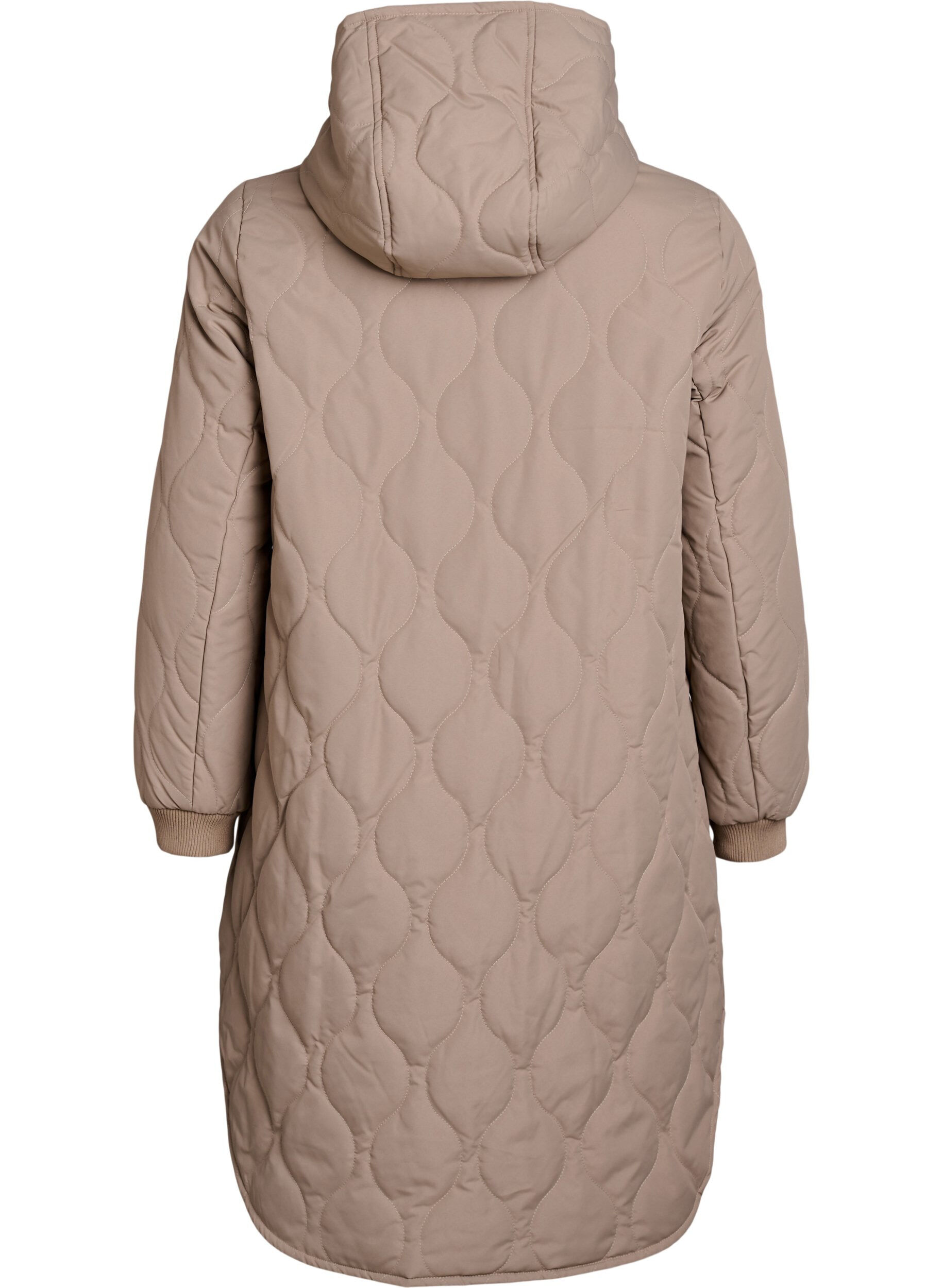 ZizzifashionMid-length quilted jacket with a hood, Brown, Packshot image number 1