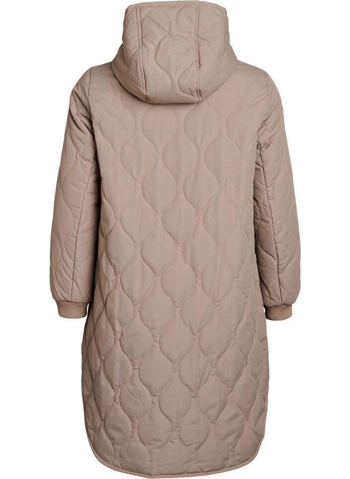 Mid-length quilted jacket with a hood, Brown, Packshot