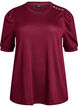 Blouse with button detail and short puff sleeves, Dark Bordeaux, Packshot image number 0