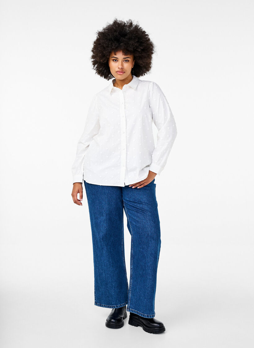 Shirt with collar and sewn-on hearts, White, Model image number 1