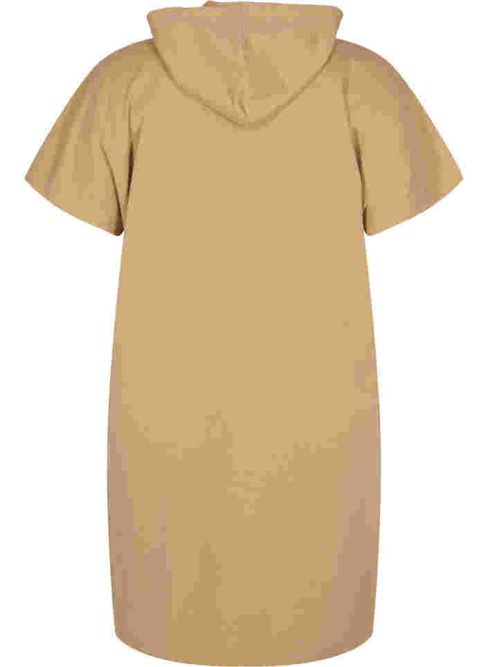 Hooded short-sleeved sweat dress, Tannin, Packshot image number 1