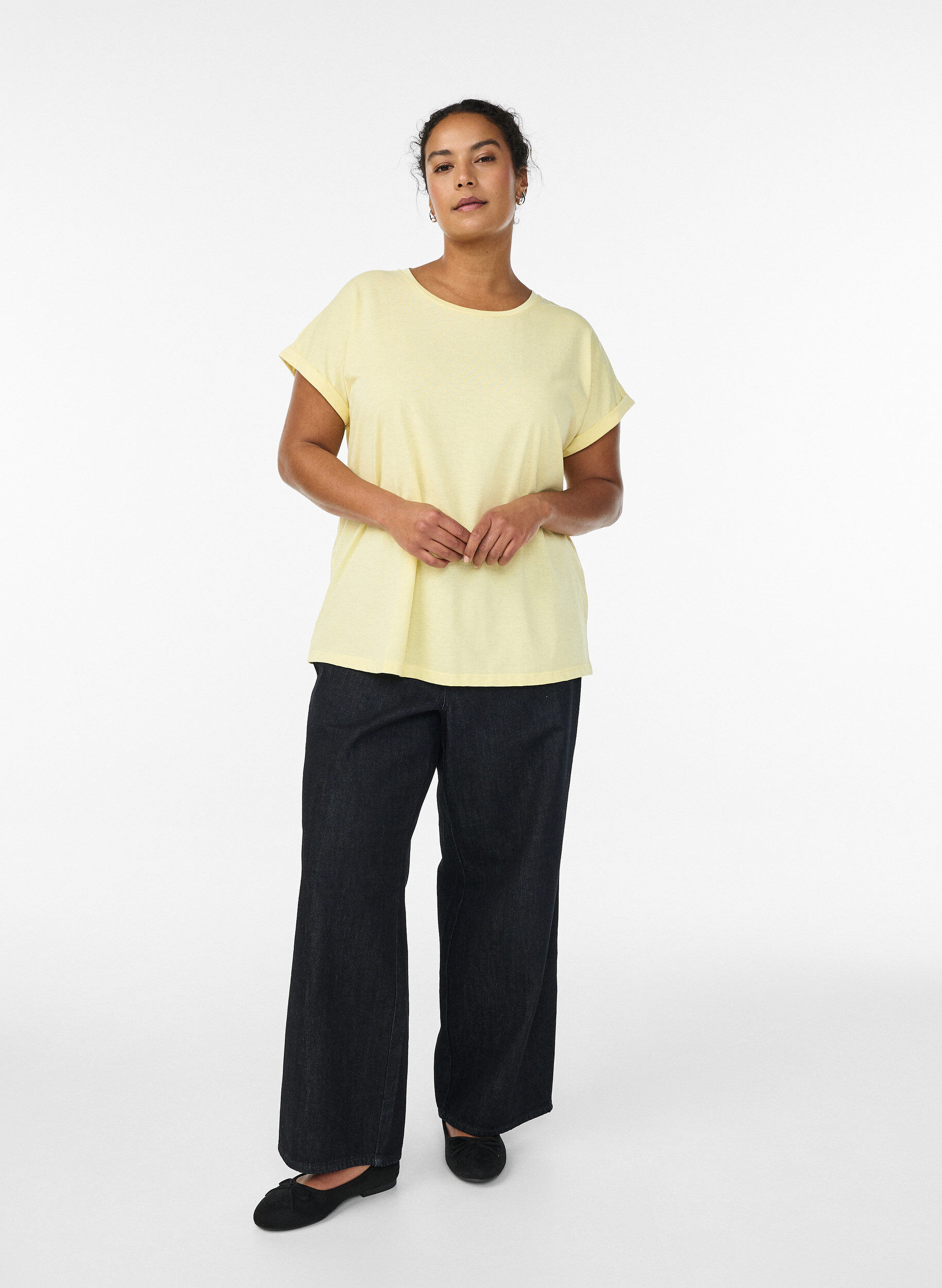 Zizzifashion Short-sleeved cotton blend t-shirt, Yellow, Model image number 1