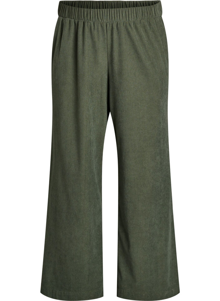 Velvet trousers with a wide leg, Green, Packshot image number 0