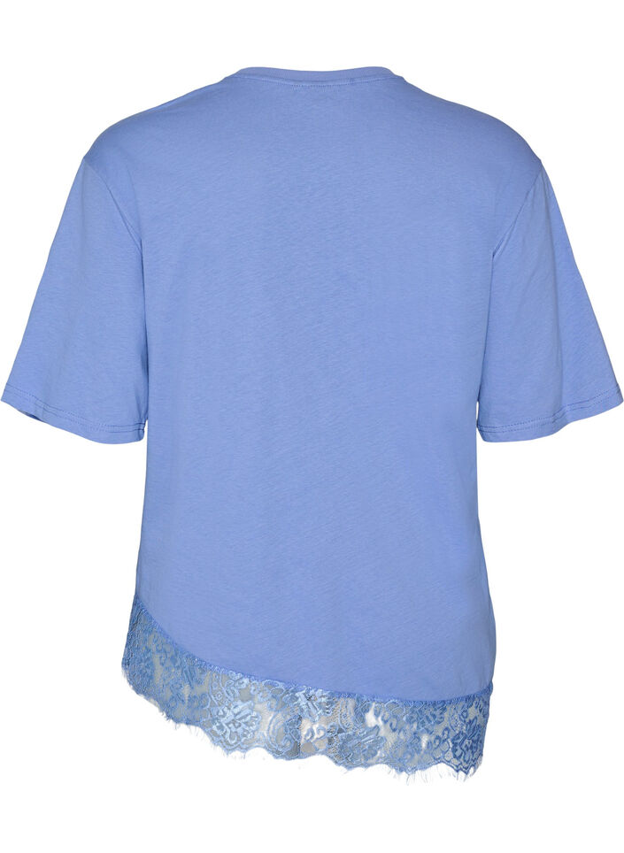 T-shirt with asymmetric lace hem, Purple, Packshot image number 1