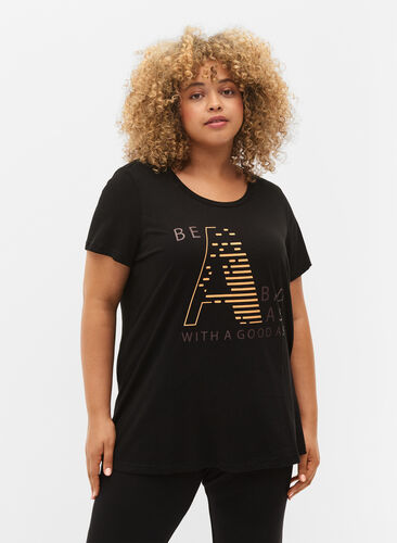 Sports t-shirt with print, Black w. Bad Ass, Model image number 0