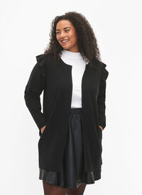Knit cardigan with frills and pockets, Black, Model