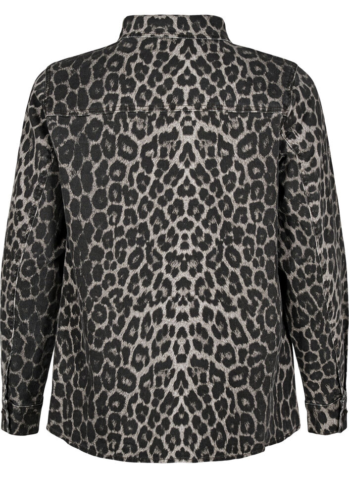 Leopard print denim shirt with buttons, Dark Grey, Packshot image number 1