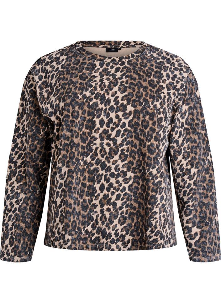 Washed sweatshirt with leopard print, Brown, Packshot image number 0
