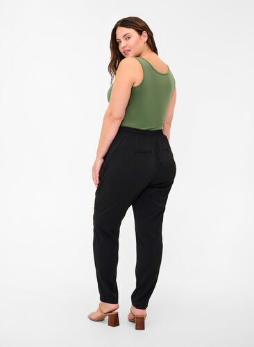 Stylish classic trousers with drawstring and elasticated waistband, Black, Model image number 1