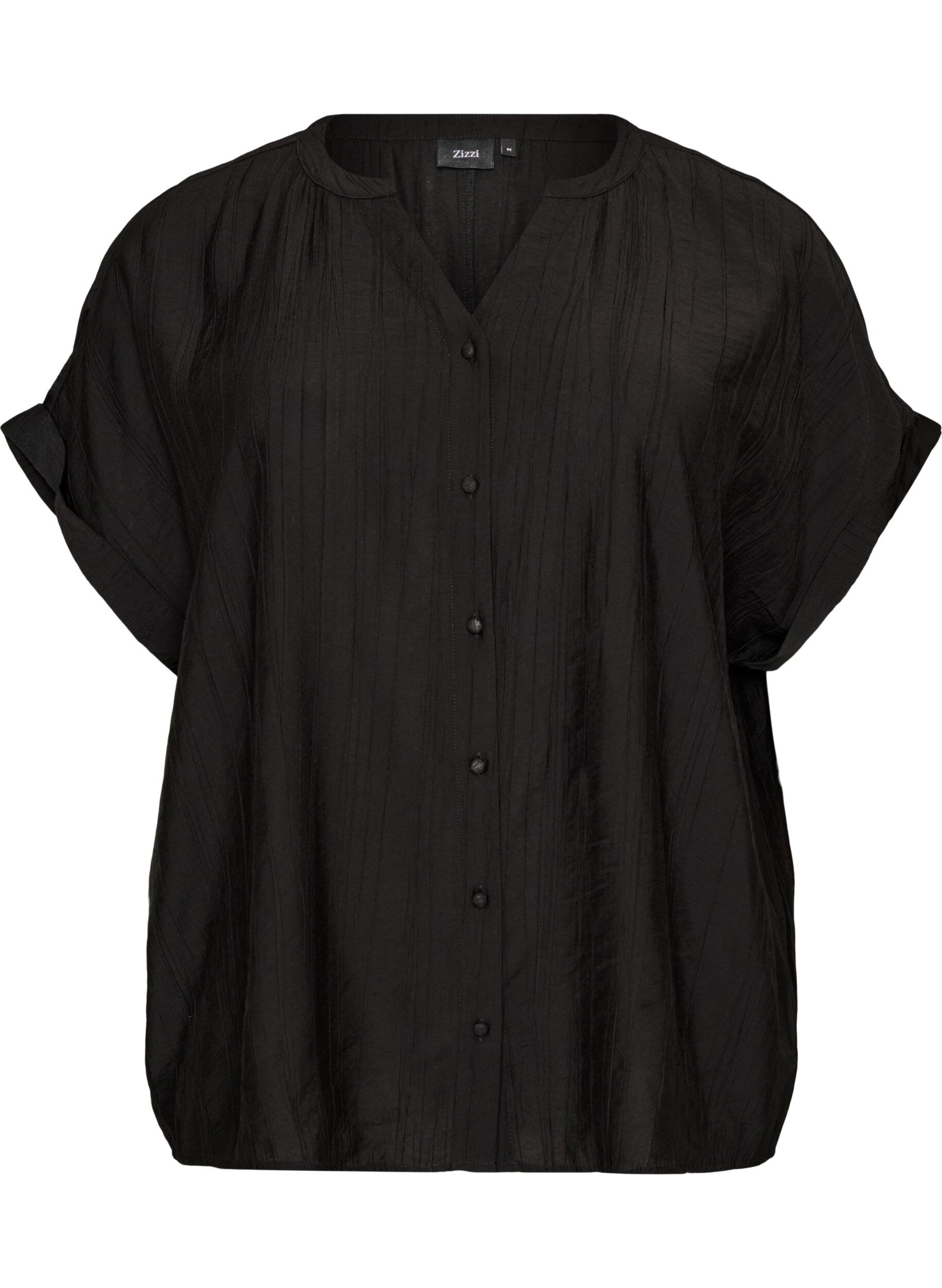 ZizzifashionViscose blouse with buttons and texture, Black, Packshot image number 0