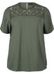 Short-sleeved viscose blouse with lace detail, Thyme, Packshot image number 0