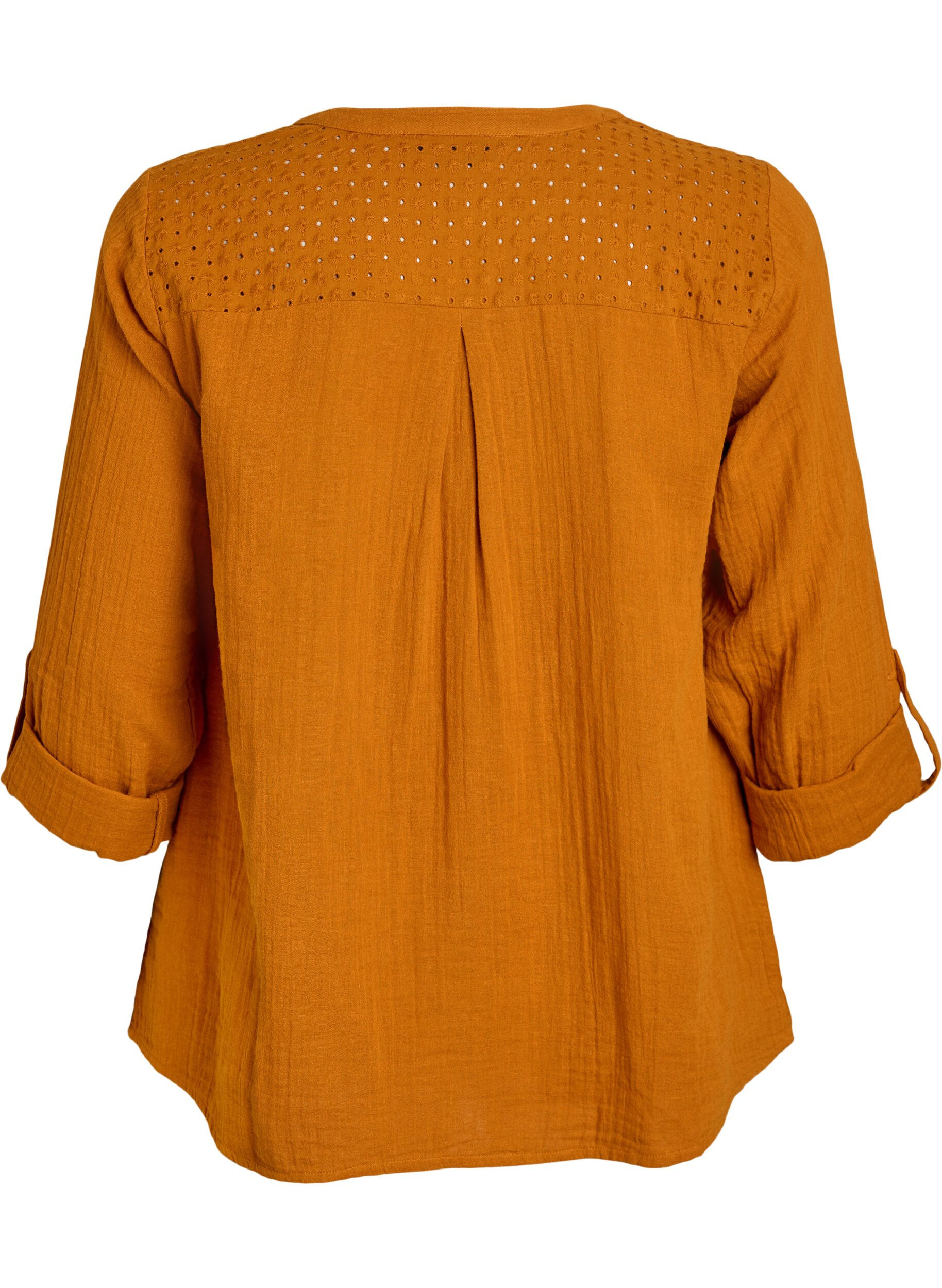 ZizzifashionBlouse in cotton muslin with broderie anglaise, Orange, Packshot image number 1
