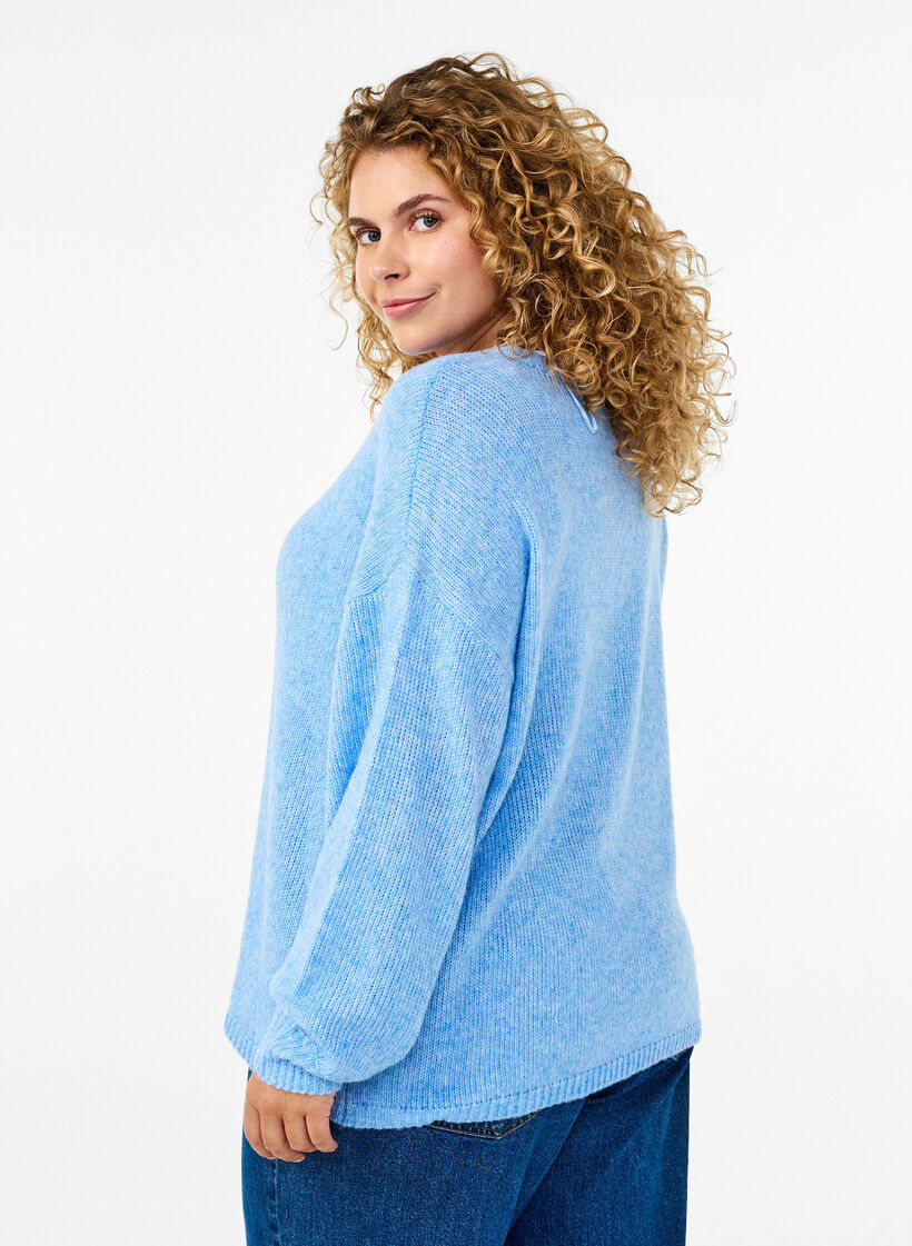 Long-sleeved knitted jumper with wool and a round neck, Della R. Blue Mel., Model image number 1
