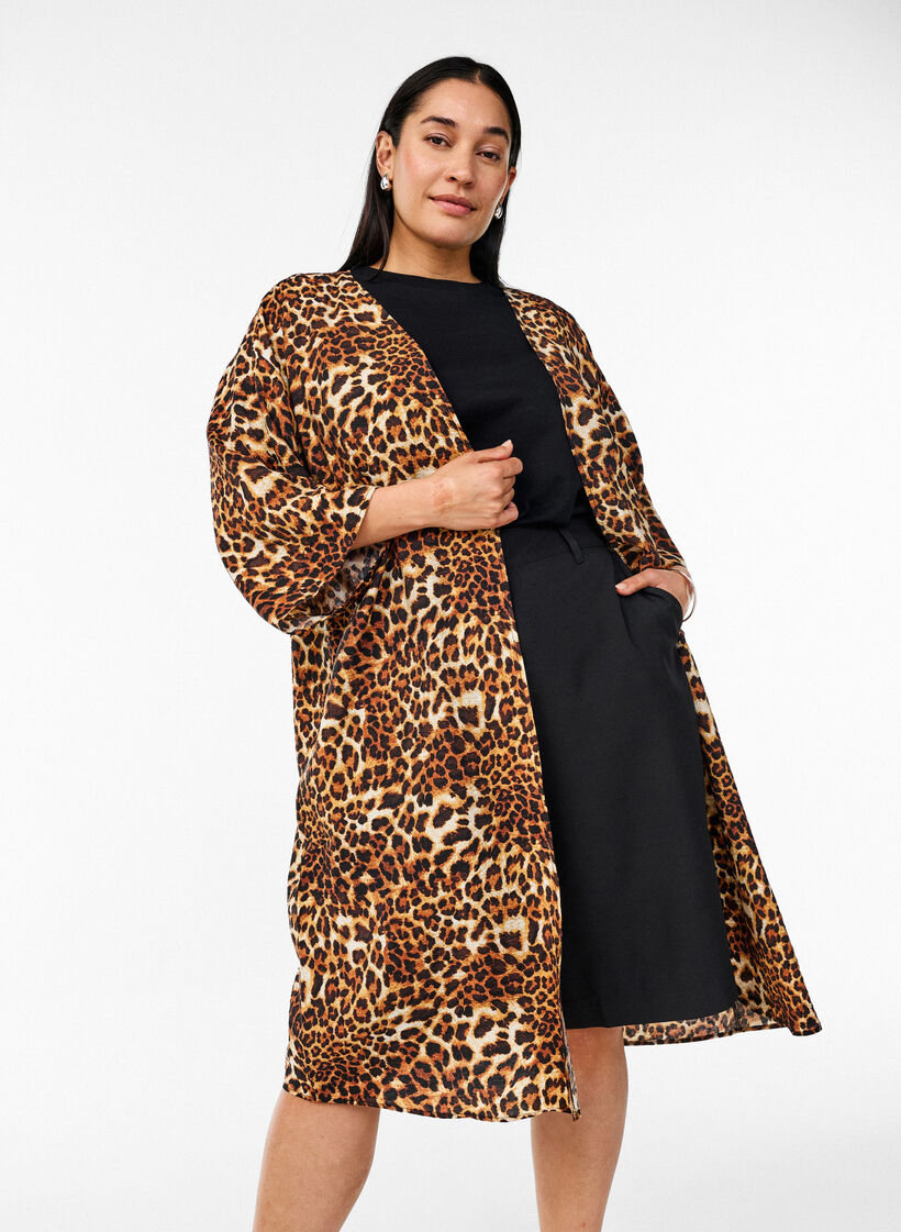 Viscose kimono with 3/4 sleeves, Brown, Image image number 0