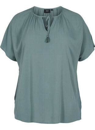 Short sleeves blouse in viscose, Balsam Green, Packshot image number 0